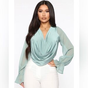 Anything Could Draped Bodysuit - Sage